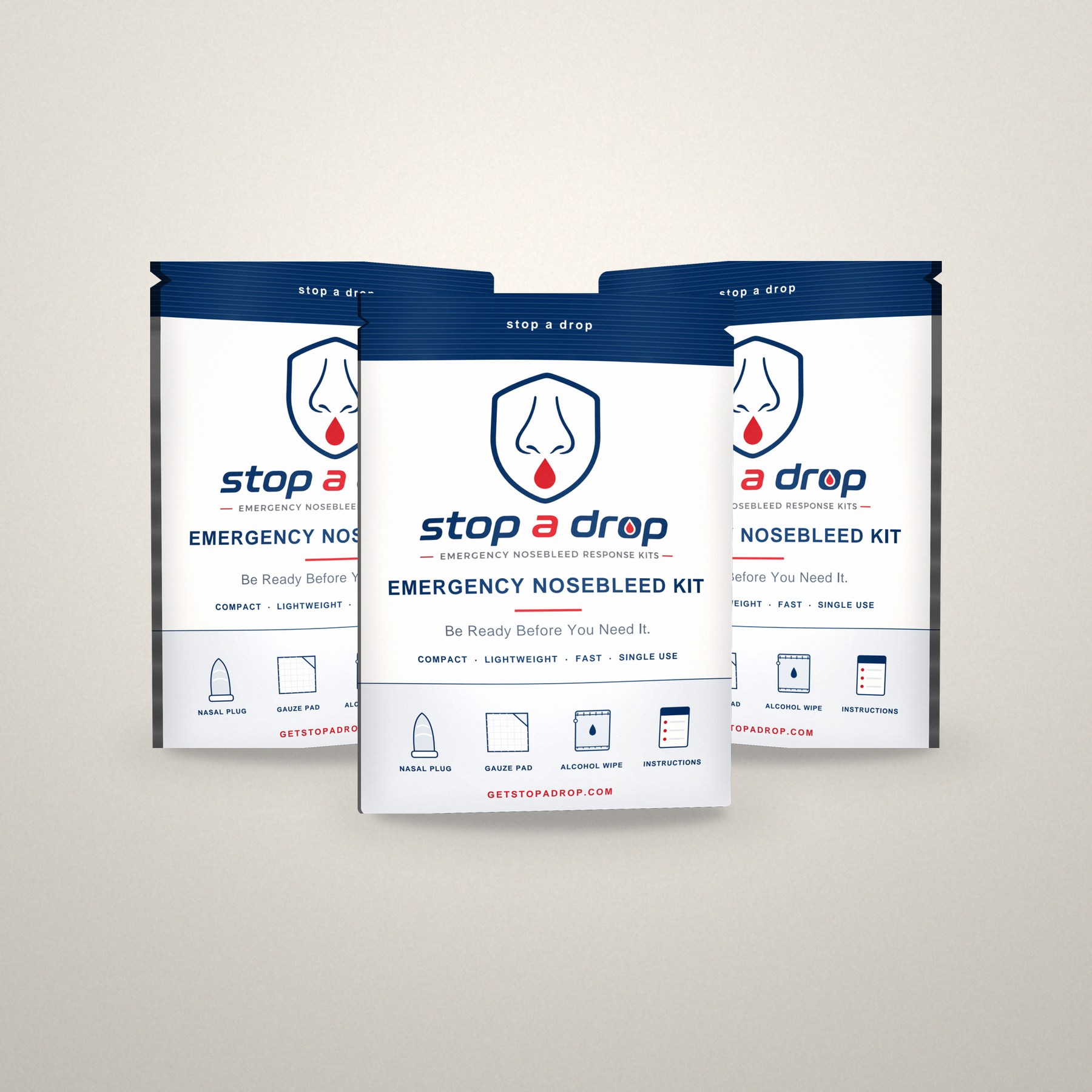 Stop A Drop 3-Pack — three emergency nosebleed kits
