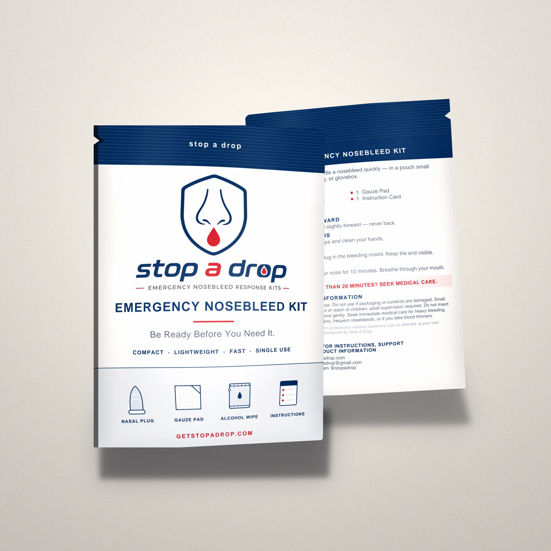 Front and back of the Stop A Drop kit pouch