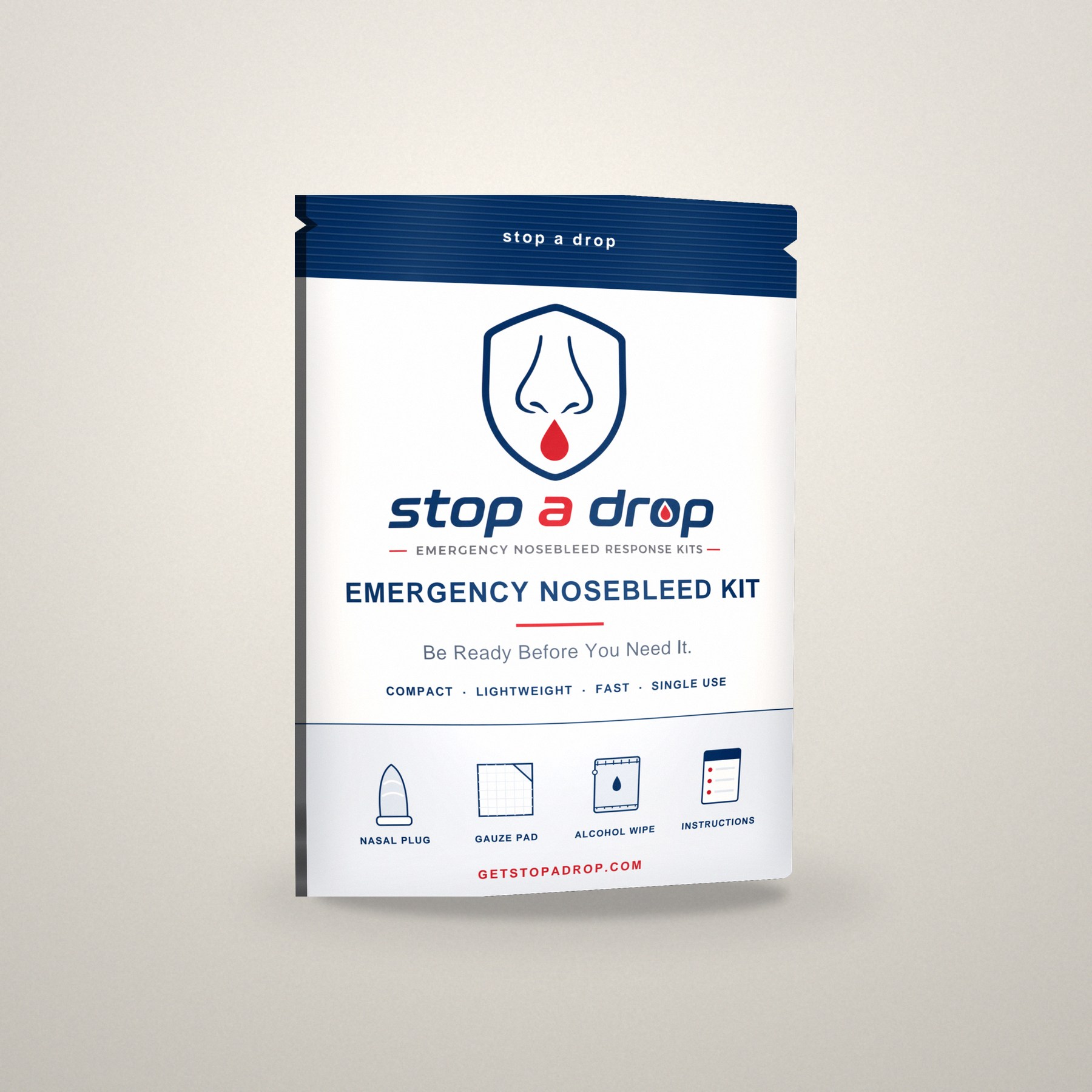 Stop A Drop Single Kit — emergency nosebleed kit pouch